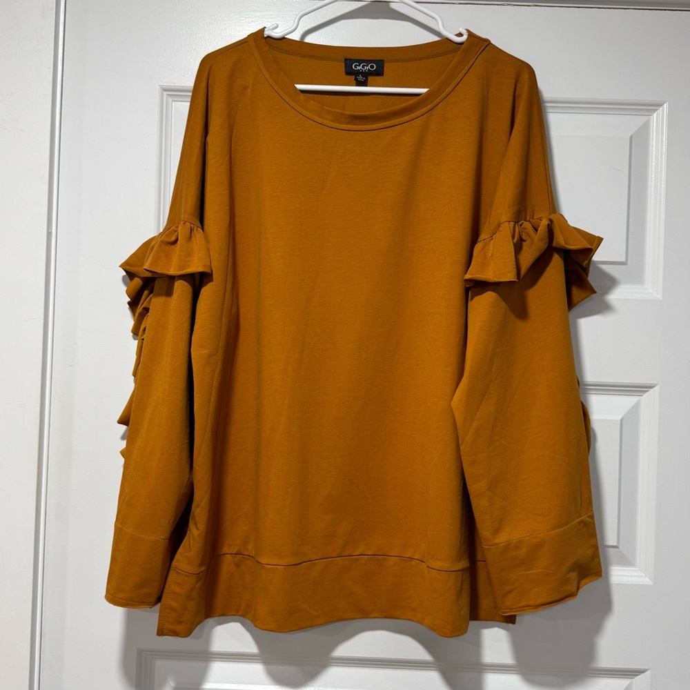 Gigio Women's Mustard Ruffle Sleeve Sweatshirt 03-0100 - Picture 2 of 8